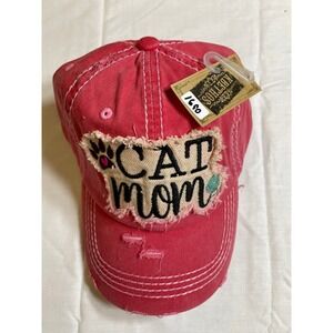 KBETHOS Baseball Cap Womens OS Pink NEW Cat Mom Distressed Patch Dad Hat